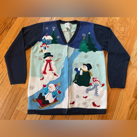 Quacker Factory Sweaters - Vintage Quacker Factory Holiday/Winter Sweater/Cardigan Snowman Women’s Size S